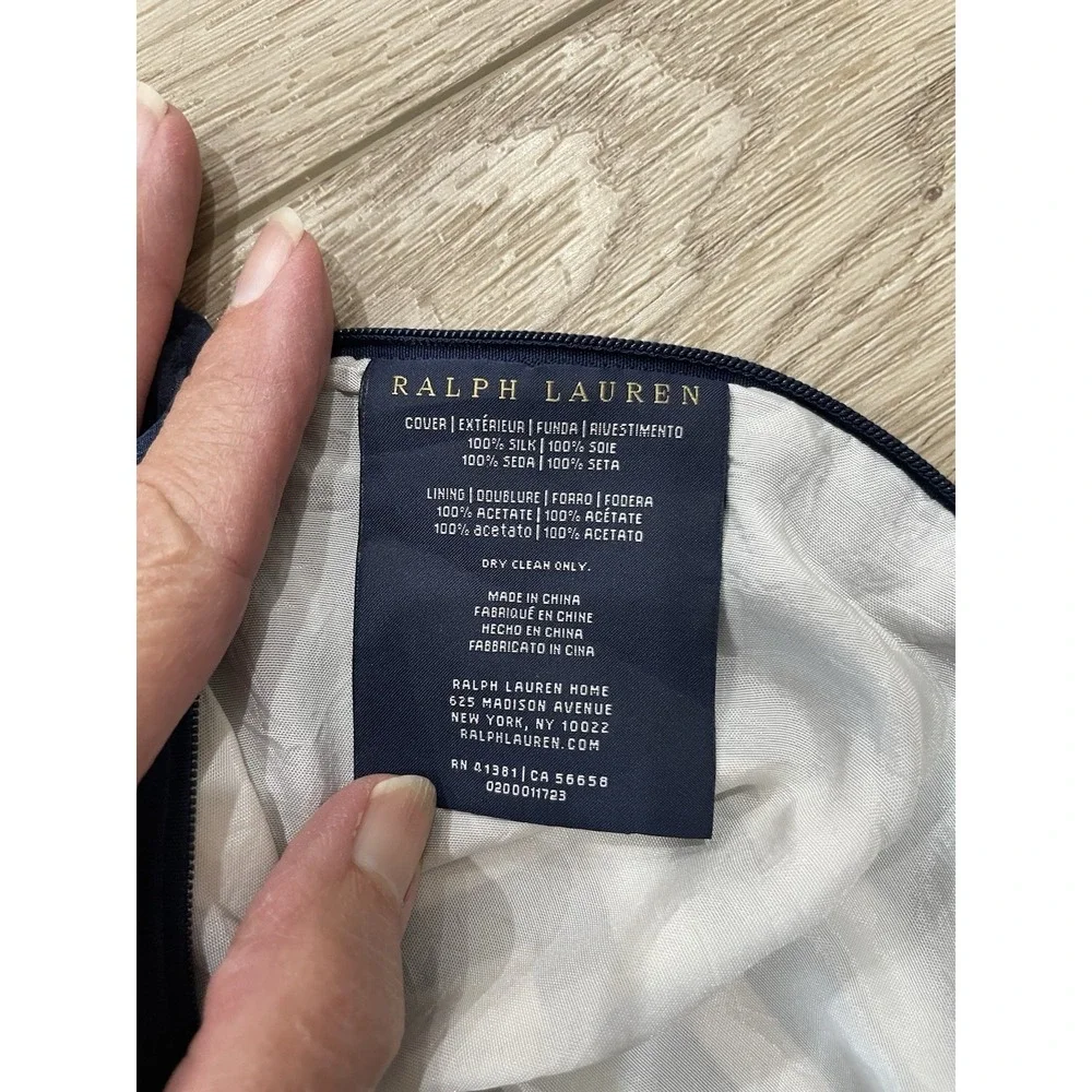 Vtg Ralph Lauren Navy‎ Blue White Deefield Silk Pillow Sham 20 x 20